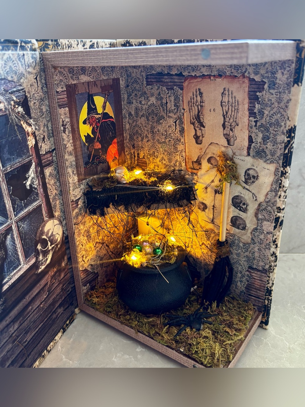 Lighted Witch's Handbook Halloween Book Diorama